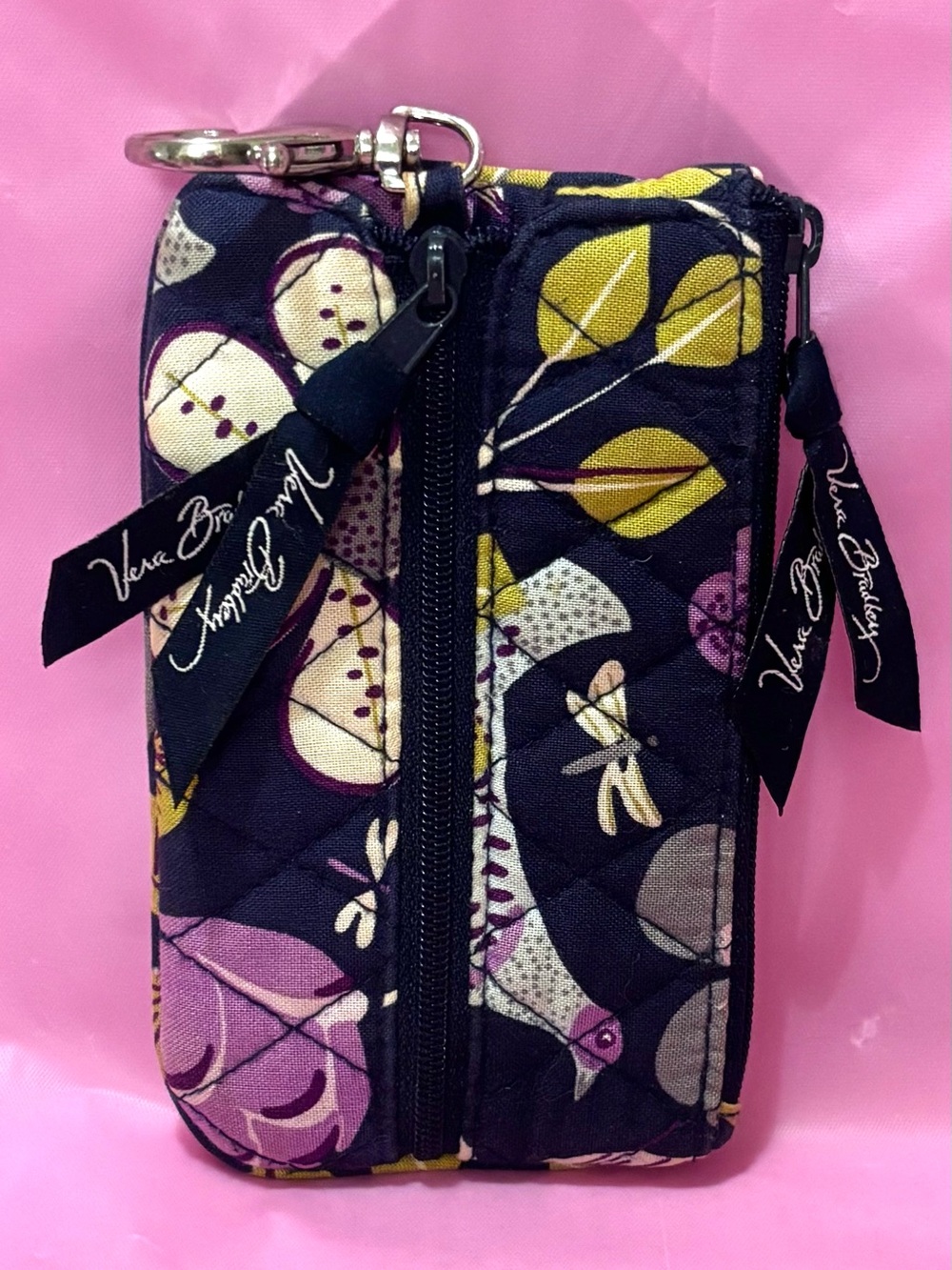 VINTAGE Vera Bradley Floral Nightingale Zipper Coin Card Holder Blue Pink Purple